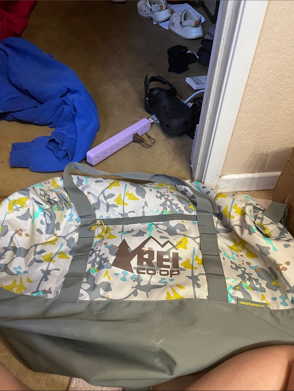 REI Co-op Travel Duffel Bag in Gray, Yellow, Teal Multi-Print